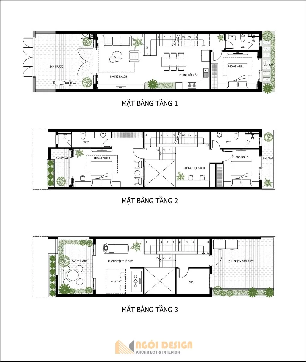 Mặt bằng nhà phố 3 tầng