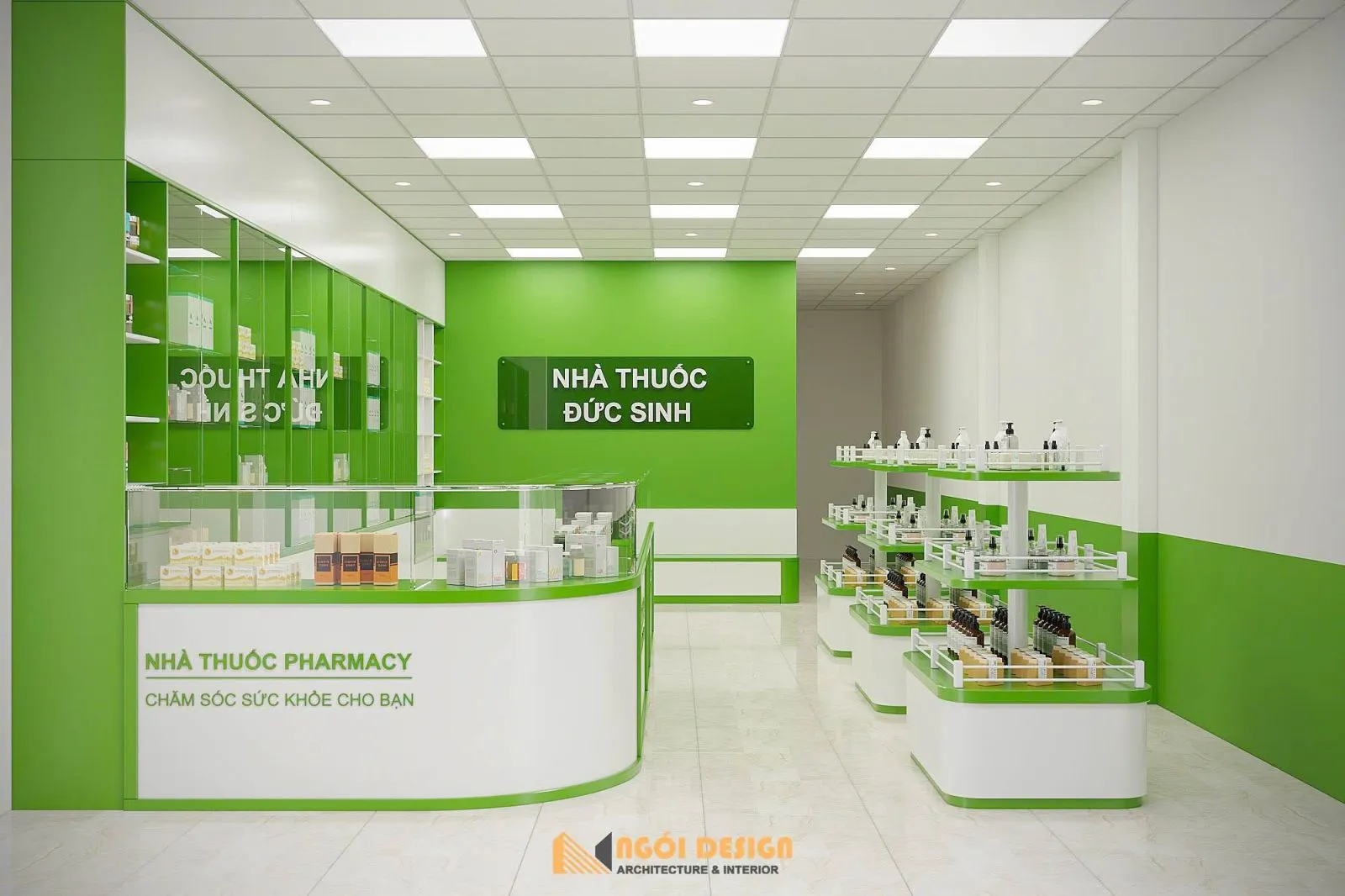 𝑵𝒈𝒐́𝒊 𝑫𝒆𝒔𝒊𝒈𝒏 THIẾT KẾ, THI CÔNG TỦ KỆ CHO QUẦY THUỐC CHO GIA CHỦ