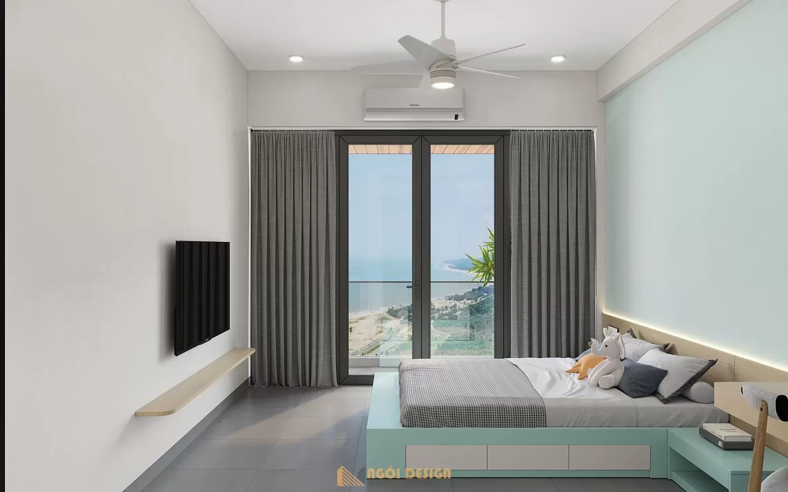 Phòng bếp với bố cục gọn gàng.